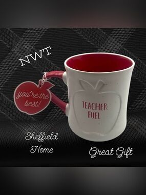 Sheffield Home NWT Teacher Fuel Mug - White and Red Apple Design Great Gift